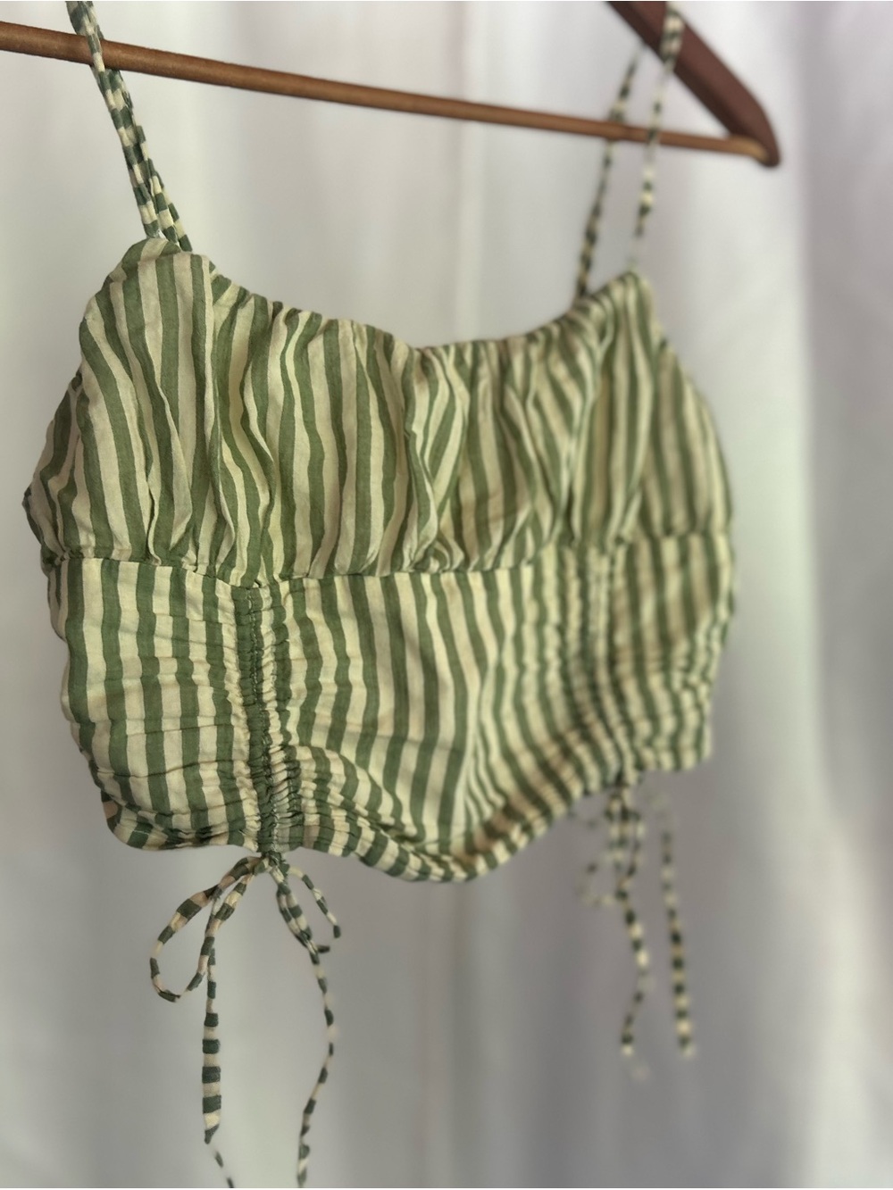 Urban Outfitters Deja Cinched Cami Cream and Light Green Stripe